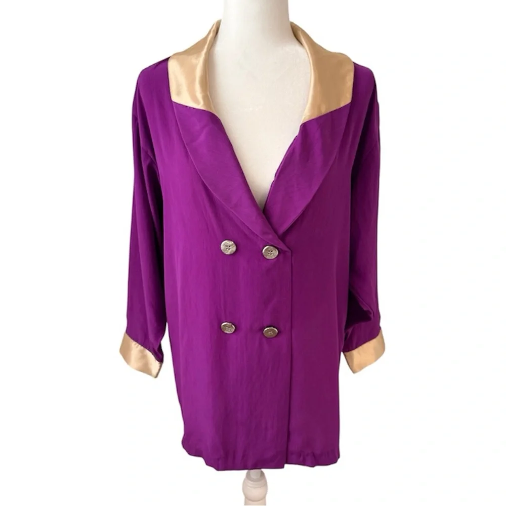Vintage Miss Dior Purple & Gold Double-Breasted Lightweight Blazer 80s Glam Rare